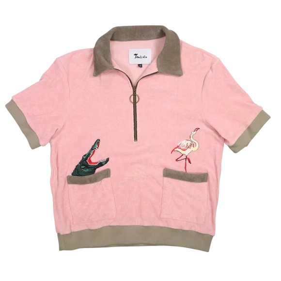 Tombolo Other - Tombolo Flamingo Tartare Cabana Shirt Mens Medium Pink Alligator Terry Cloth